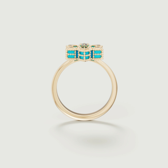 خاتم ستيلا دورو إيدن من الذهب عيار 18 قيراط الأصفر والألماس والفيروز