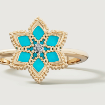 خاتم ستيلا دورو إيدن من الذهب عيار 18 قيراط الأصفر والألماس والفيروز