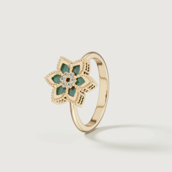 خاتم ستيلا دورو فيور دي لوتشي من الذهب الأصفر عيار 18 قيراط والألماس والملكيت