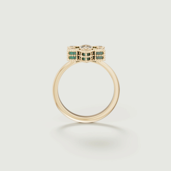 خاتم ستيلا دورو فيور دي لوتشي من الذهب الأصفر عيار 18 قيراط والألماس والملكيت