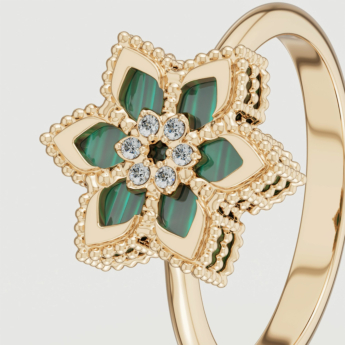 خاتم ستيلا دورو فيور دي لوتشي من الذهب الأصفر عيار 18 قيراط والألماس والملكيت