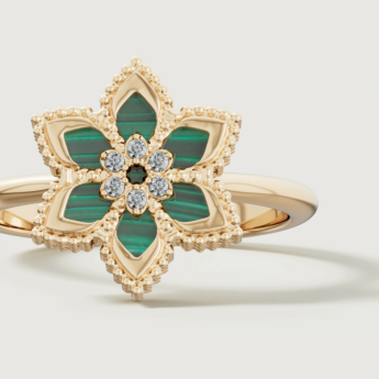 خاتم ستيلا دورو فيور دي لوتشي من الذهب الأصفر عيار 18 قيراط والألماس والملكيت