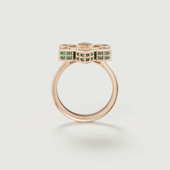 خاتم ستيلا دورو من الذهب الوردي عيار 18 قيراط والألماس والملكيت