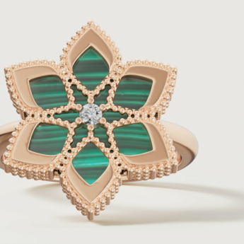 خاتم ستيلا دورو من الذهب الوردي عيار 18 قيراط والألماس والملكيت