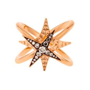 STAR Double Band Crossed Ring in 18K Rose Gold and Studded with Brown Diamonds
