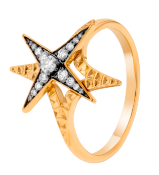 STAR Ring in 18K Yellow Gold and Studded with White Diamonds