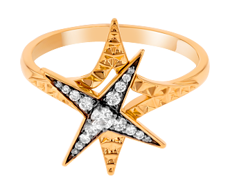 STAR Ring in 18K Yellow Gold and Studded with White Diamonds