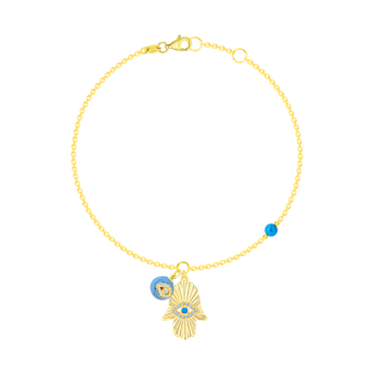 سوار تاليسمان من الذهب الأصفر عيار 18 قيراطا والألماس والفيروز