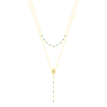 قلادة تاليسمان من الذهب الأصفر عيار 18 قيراط والألماس والفيروز