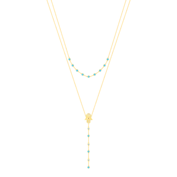 قلادة تاليسمان من الذهب الأصفر عيار 18 قيراط والألماس والفيروز