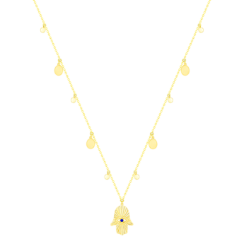 قلادة تاليسمان من الذهب الأصفر عيار 18 قيراطا واللازورد والمينا