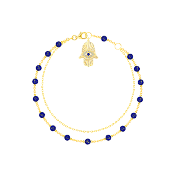 سوار تاليسمان من الذهب الأصفر عيار 18 قيراطا والماس واللازورد