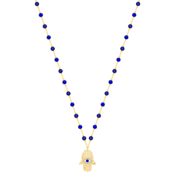 قلادة تاليسمان من الذهب الأصفر عيار 18 قيراطا والماس واللازورد
