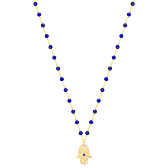 قلادة تاليسمان من الذهب الأصفر عيار 18 قيراطا والماس واللازورد