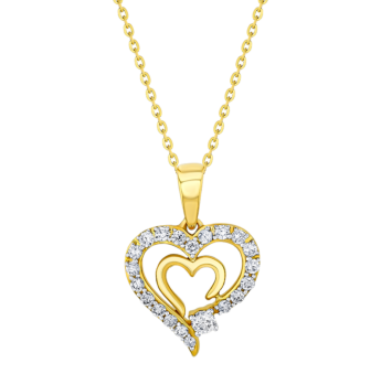 Youth 18k Yellow Gold and Diamond Heart Shaped Pendant Necklace