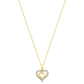 Youth 18k Yellow Gold and Diamond Heart Shaped Pendant Necklace
