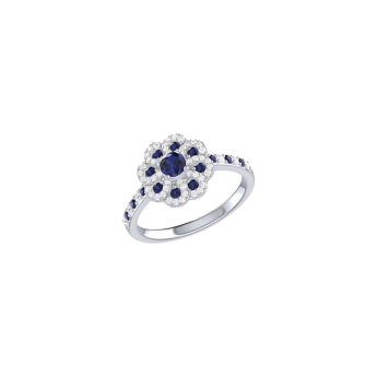 Ananya Floral 18K White Gold Diamond and Sapphire Ring