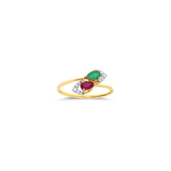 Ananya Colour 18K Yellow Gold Diamond, Ruby, Emerald Ring
