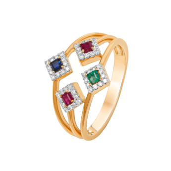 Ananya Diamond, Ruby, Emerald & Blue Sapphire Ring in 18K Gold