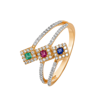 Ananya Diamond, Ruby, Emerald & Blue Sapphire Ring in 18K Gold