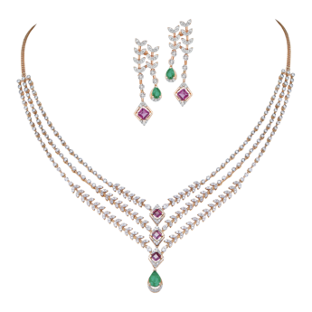 Ananya 18K Gold Diamond, Rhodolite & Emerald Necklace & Earrings Set