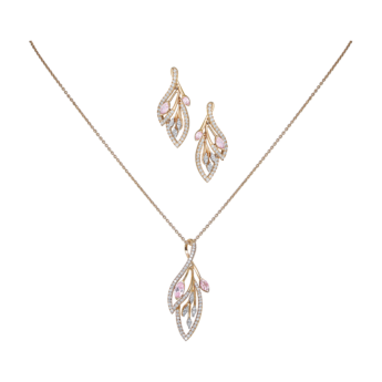 Ananya 18K Gold Diamond & Pink Sapphire Pendant & Earrings Set