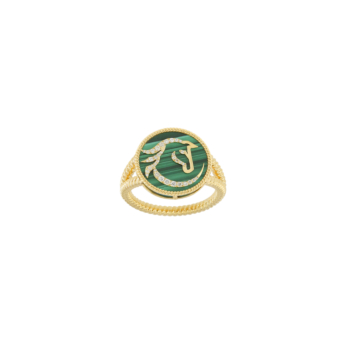 Aseela Malika 18k Yellow Gold Diamond & Malachite Ring