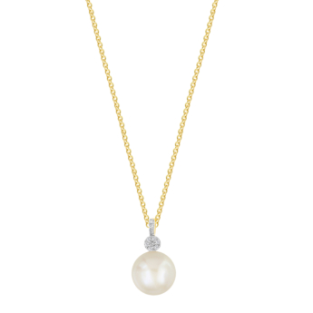 Kiku Cadeau 18k Yellow Gold Pearl and Diamond Necklace