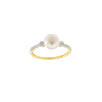 Kiku Cadeau 18k Yellow Gold Pearl and Diamond Ring