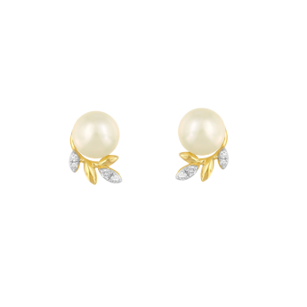 Kiku Cadeau 18k Yellow Gold Pearl and Diamond Earrings