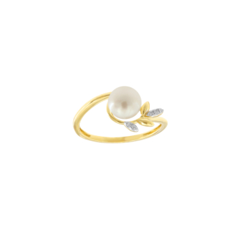 Kiku Cadeau 18k Yellow Gold Pearl and Diamond Ring