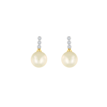 Kiku Cadeau 18k Yellow Gold Pearl and Diamond Earrings