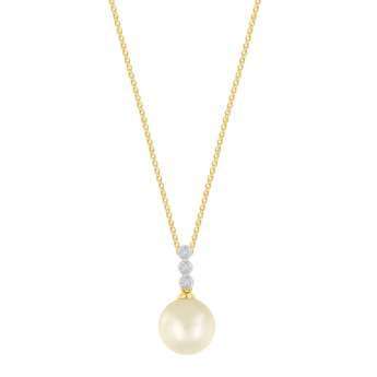 Kiku Cadeau 18k Yellow Gold Pearl and Diamond Necklace