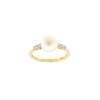 Kiku Cadeau 18k Yellow Gold Pearl and Diamond Ring