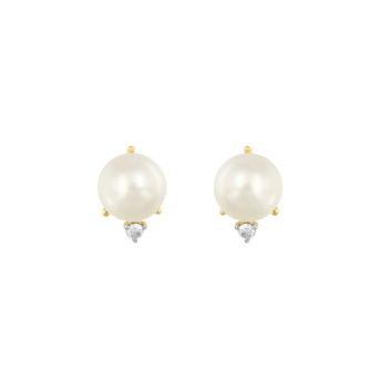 Kiku Cadeau 18k Yellow Gold Pearl and Diamond Earrings