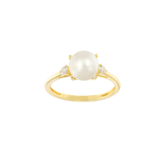 Kiku Cadeau 18k Yellow Gold Pearl and Diamond Ring