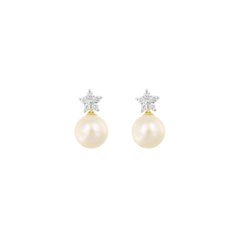 Kiku Cadeau 18k Yellow Gold Pearl and Diamond Earrings