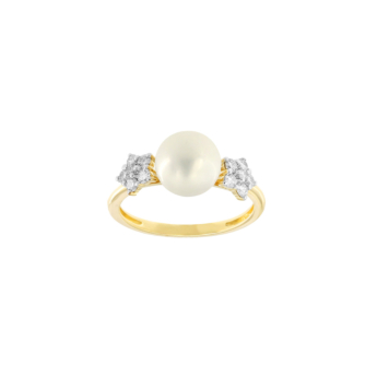 Kiku Cadeau 18k Yellow Gold Pearl and Diamond Ring