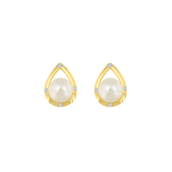 Kiku Cadeau 18k Yellow Gold Pearl and Diamond Earrings