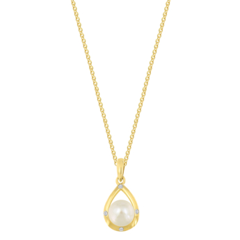Kiku Cadeau 18k Yellow Gold Pearl and Diamond Necklace