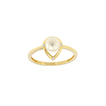 Kiku Cadeau 18k Yellow Gold Pearl and Diamond Ring