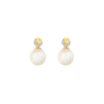 Kiku Cadeau 18k Yellow Gold Pearl and Diamond Earrings