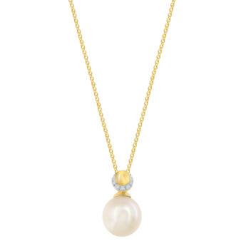 Kiku Cadeau 18k Yellow Gold Pearl and Diamond Necklace