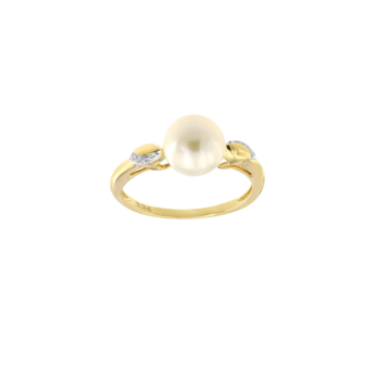 Kiku Cadeau 18k Yellow Gold Pearl and Diamond Ring