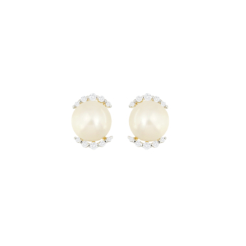 Kiku Cadeau 18k Yellow Gold Pearl and Diamond Earrings