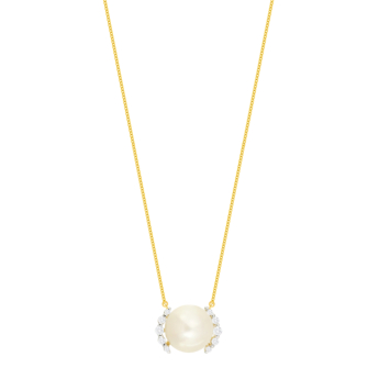 Kiku Cadeau 18k Yellow Gold Pearl and Diamond Necklace