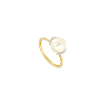 Kiku Cadeau 18k Yellow Gold Pearl and Diamond Ring