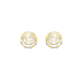 Kiku Cadeau 18k Yellow Gold Pearl and Diamond Earrings