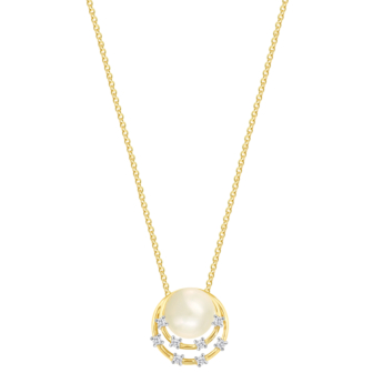 Kiku Cadeau 18k Yellow Gold Pearl and Diamond Necklace