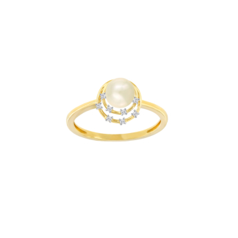 Kiku Cadeau 18k Yellow Gold Pearl and Diamond Ring